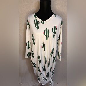 Cactus Print White Tunic Top